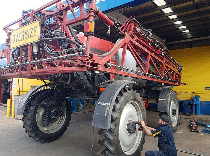 Replacing Tyres on a Self Propelled Spray Rig — Goodyear Auto Care In Toowoomba, QLD